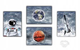 Zestaw 4 plakatów kosmos kosmonauta planety a4