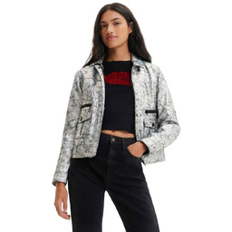 Kurtka damska Desigual Mineapolis z eko skóry srebrna-XS