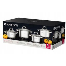 Zestaw Garnków Ambition Berry 8ELEMENTÓW Stal Nierdzewna Indukcja
