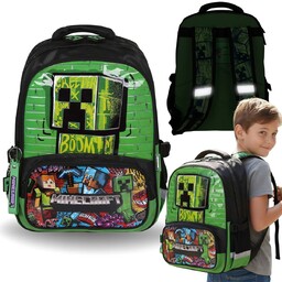 Minecraft Creeper TORNISTER, zielono-czarny plecak szkolny dla chłopca,