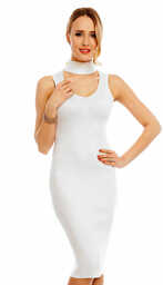 Biała ołówkowa sukienka damska Denley T6037