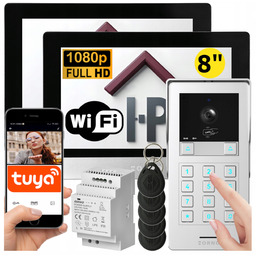 Wideodomofon Dwurodzinny Wifi Tuya 8" Szyfrator Rfid Zasilacz