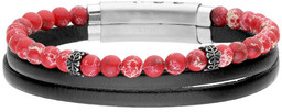 Męska bransoletka czarne skórzane rzemienie i czerwone koraliki