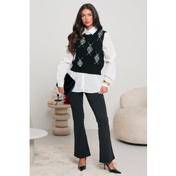 ZJAWISKOWA BIAŁA KOSZULA Z KAMIZELKĄ Z BIŻUTERYJNYM ZDOBIENIEM