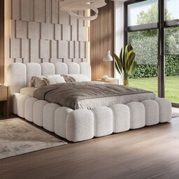 Łóżko tapicerowane z pojemnikiem SFG0183 140x200 Boucle Biały