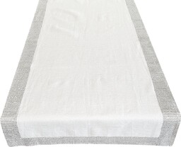 Bieżnik z błyszczącą nitką i cyrkoniami biały OHE01-1