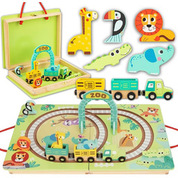 TOOKY TOY DREWNIANY POCIĄG KOLEJKA ZOO CIUCHCIA