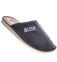 Skórzane kapcie męskie na prezent Boss Szary