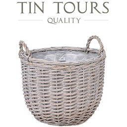 SZARY OKRĄGŁY KOSZ WIKLINOWY Z UCHWYTAMI 30x30x24/30 cm