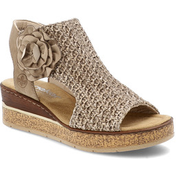 Rieker Beżowe Sandały Eleganckie Obuwie Damskie Na Koturnie