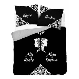 Detexpol Pościel bawełniana 160x200 czarno-biała z napisem Mój
