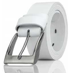 PASEK Męski SZEROKI Biały Skórzany KLASYCZNA SREBRNA KLAMRA