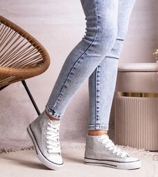 Srebrne wysokie trampki z siateczki błyszczącej Ranifali-37