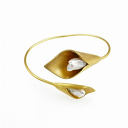 Lilie z perłami - bransoletka srebrna pozłocona