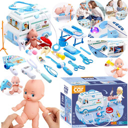 AUTO Ambulans Karetka z noszami i LALKĄ zestaw