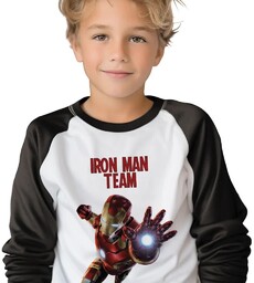 Piżama Dziecięca Czarno-Biała IRON MAN TEAM Superbohaterowie Wzory