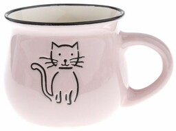 Kubek ceramiczny Kot 370 ml, różowy