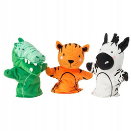 IKEA NATTHAGER KOMPLET zestaw pacynek TYGRYS ZEBRA KROKODYL