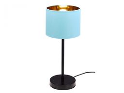 Lampa stołowa czarna niebiesko-złoty abażur