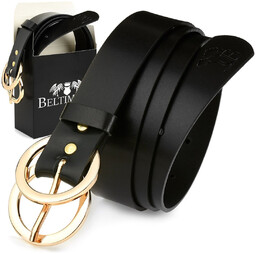 Beltimore skórzany pasek damski złote koła modny D50