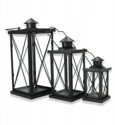 Latarnia Metalowa Czarna lampion Zestaw 3 Szt