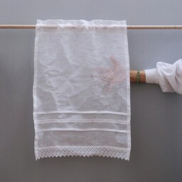 Pakamera Lniana firana do kuchni KORONKI biała