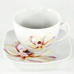 E604 Filiżanka 400 Spodek Peonia Akcent Porcelana Chodzież