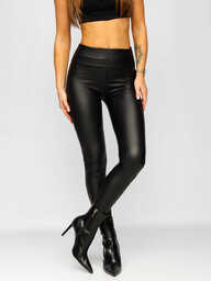 Czarne legginsy z imitacji skóry damskie Denley YY83NM