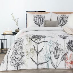 Eurofirany Pościel bawełniana 160x200 Amel kwiatki tulipany biała