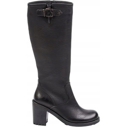 Chattawak Czarne Kozaki Oficerki na Słupku z Klamrą