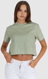 GUESS Krótki zielony t-shirt damski z logo, Rozmiar