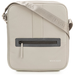 Męska listonoszka skórzana stębnowana średnia szaro-brązowa