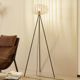 Lampa stojąca Lindby Lielle, naturalny bambus, Ø 40