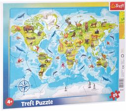 Trefl Mapa Świata ze Zwierzętami Puzzle Ramkowe