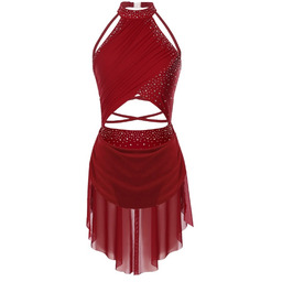 Sukienka Latino Body Tunika Strój Gimnastyka Cyrkonie Czerwony
