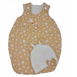 PIĘKNY BEŻOWY ŚPIWOREK DLA LALKI 45CM Z CZAPECZKĄ