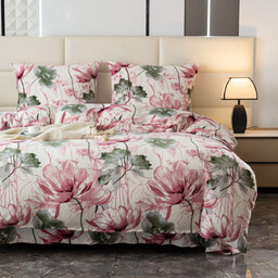 Pościel dwustronna z MIKROFIBRY-MIŚ biała w różowe kwiaty