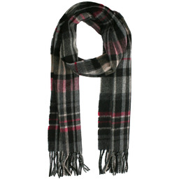 Szalik z Frędzlami w Kratkę, Popielato-Czerwony, Wełna