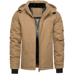 Kurtka zimowa męska beżowa z odczepianym kapturem Recea