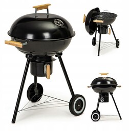 Grill Węglowy Ogrodowy Premium z Pokrywą Okrągły Ruszt