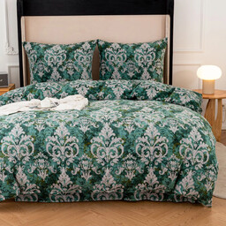 Pościel dwustronna z MIKROFIBRY-MIŚ zielona w szary ornament