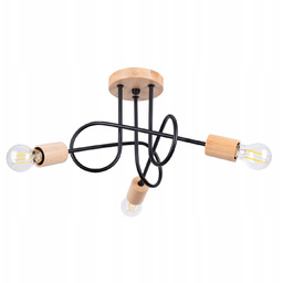 Żyrandol Ember 3 czarny/naturalne drewno minimalistyczna lampa młodzieżowa