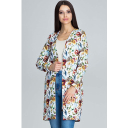 Długi Żakiet w Kwiatowy Wzór na Suwak -