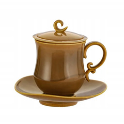 Kubek z zaparzaczem porcelanowy pokrywka spodek sitko 380ml