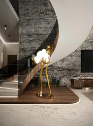 LAMPA PODŁOGOWA w kształcie człowieka, złota, sześć białych