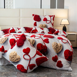 Pościel dwustronna z MIKROFIBRY-MIŚ szara w czerwone serca