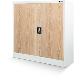 Metalowa szafa z półkami BEATA: biała/dąb sonoma (1377),