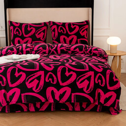 Pościel dwustronna z MIKROFIBRY-MIŚ czarna w różowe serca