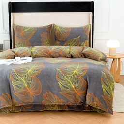 Pościel dwustronna z MIKROFIBRY-MIŚ szara w zółto-pomarańczowe liście