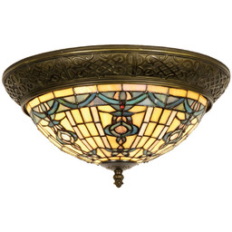 Clayre&Eef Lampa sufitowa tiffany KIMBERLY, możliwość ściemniania, kremowy